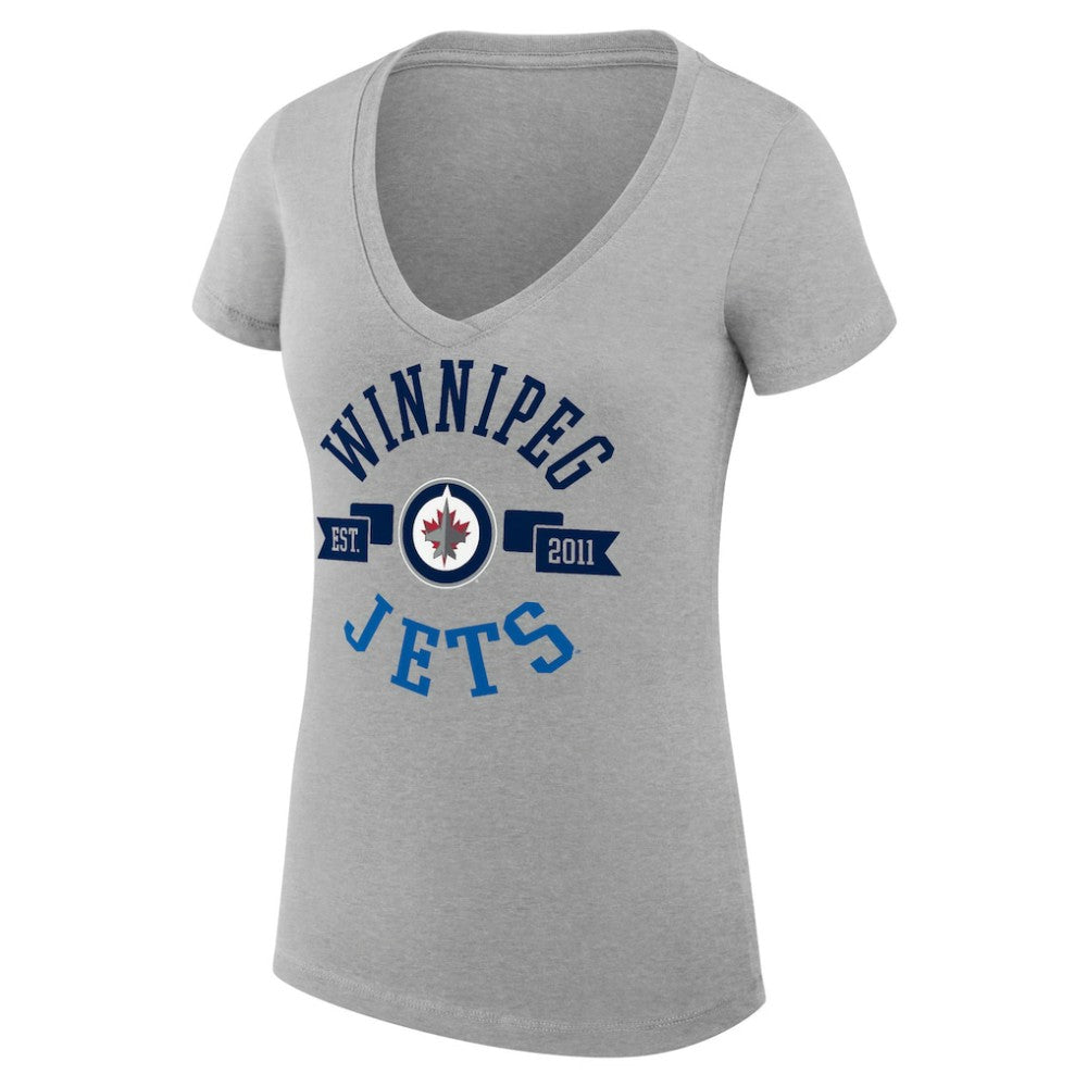 NHL Heather Gray Winnipeg Jets G-III 4Her by Carl Banks Women's Super-Slim Fit Lightweight City Graphic V-Neck T-Shirt