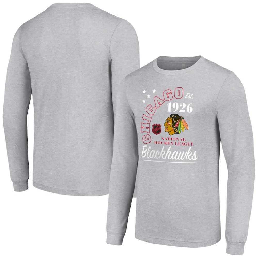 NHL Heather Gray Chicago Blackhawks Starter Arch City Theme Graphic Long Sleeve T-Shirt