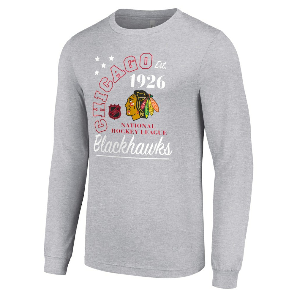 NHL Heather Gray Chicago Blackhawks Starter Arch City Theme Graphic Long Sleeve T-Shirt