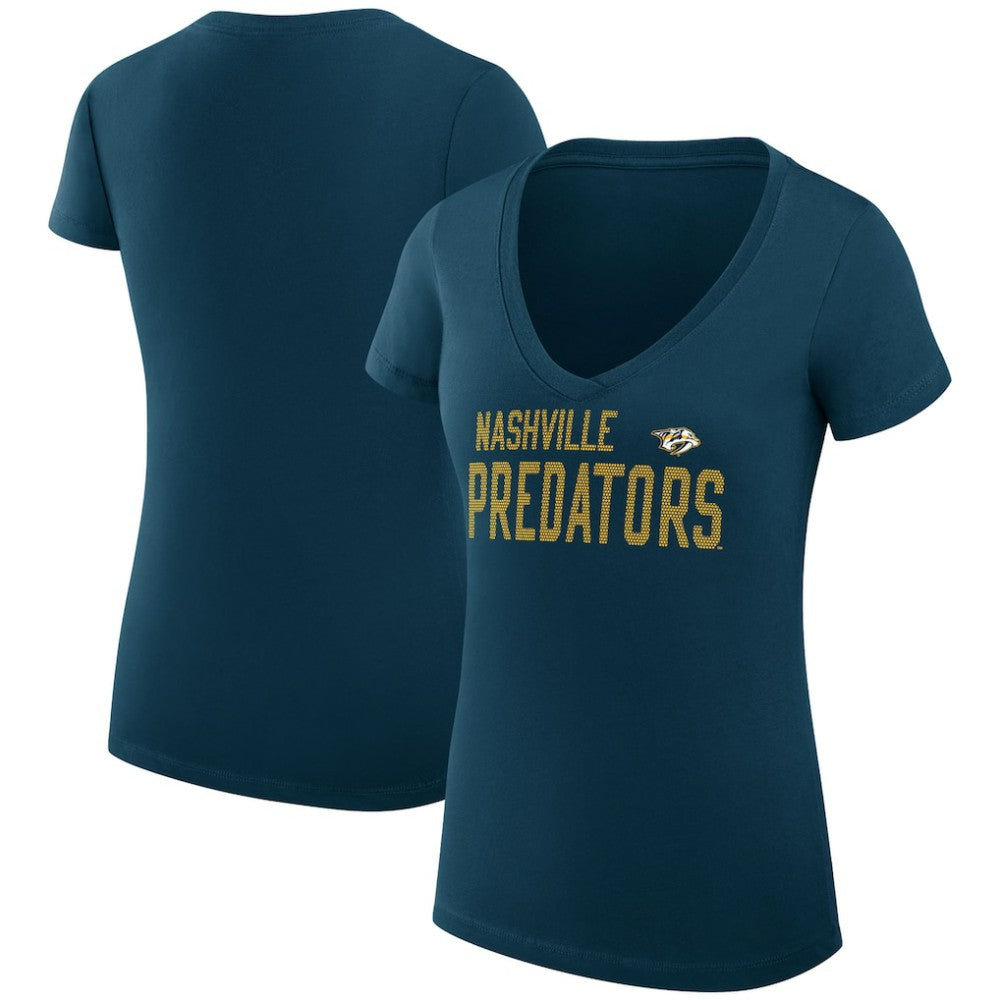 NHL Navy Nashville Predators G-III 4Her by Carl Banks Women's Super-Slim Fit Lightweight Dot Print Team V-Neck T-Shirt