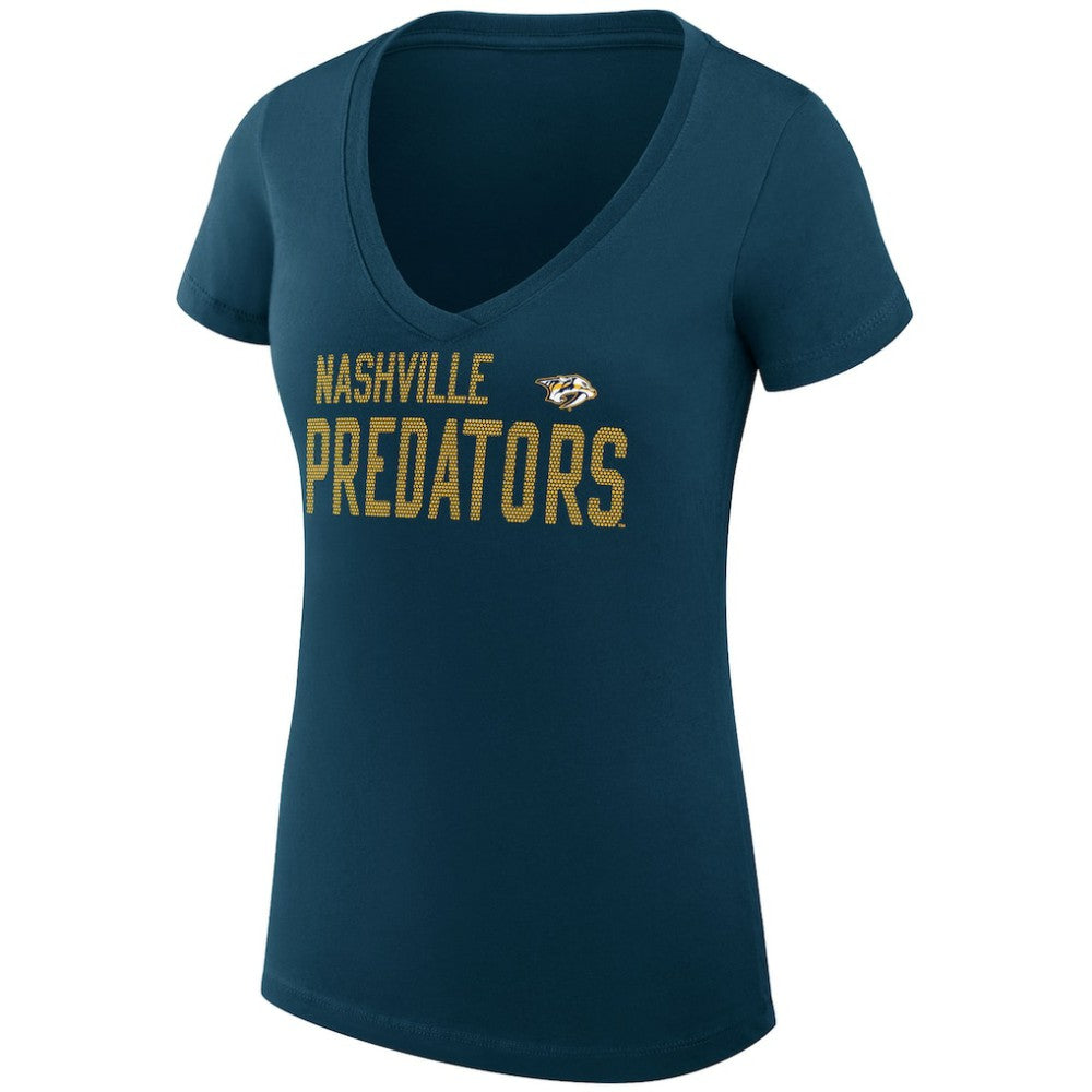 NHL Navy Nashville Predators G-III 4Her by Carl Banks Women's Super-Slim Fit Lightweight Dot Print Team V-Neck T-Shirt