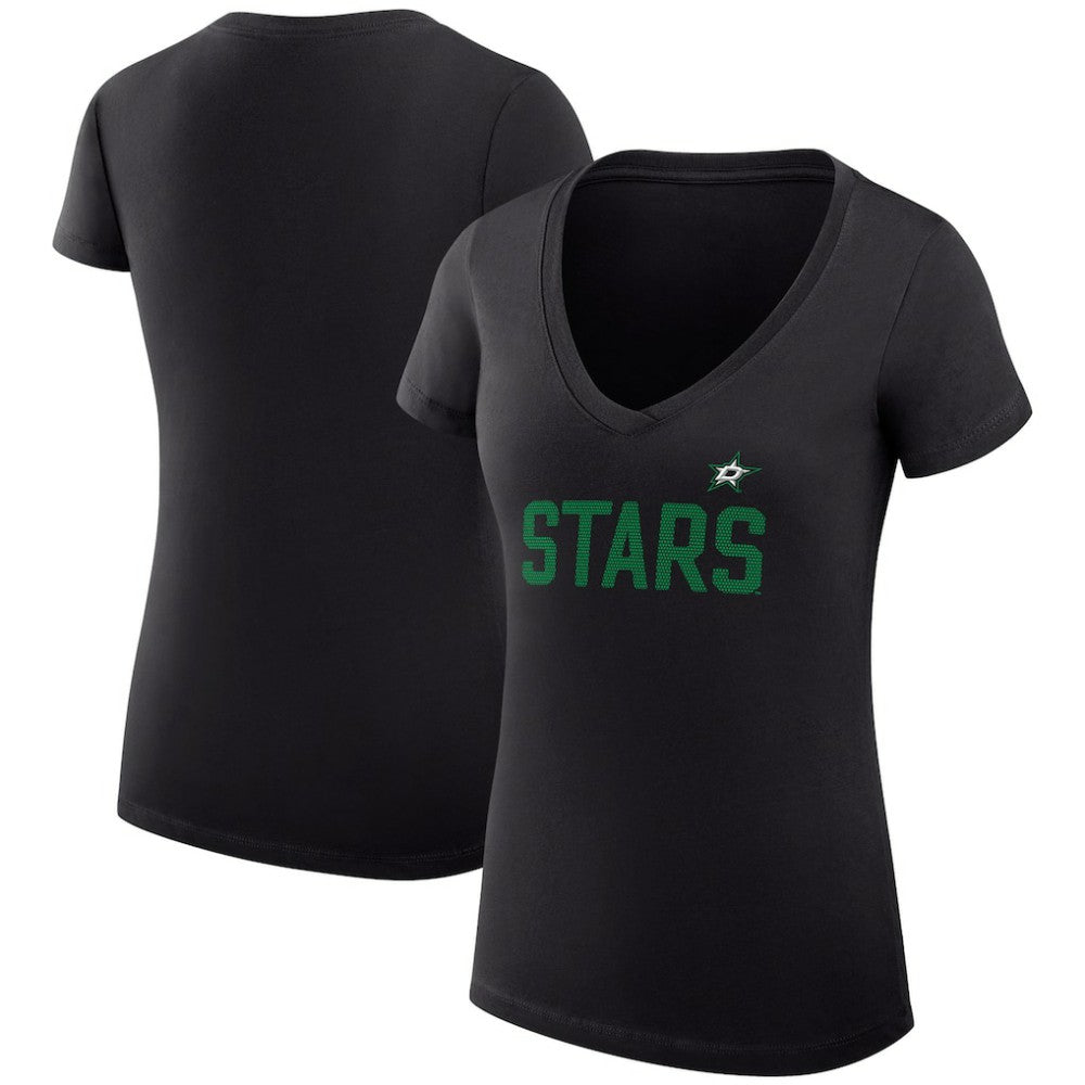 NHL Black Dallas Stars G-III 4Her by Carl Banks Women's Super-Slim Fit Lightweight Dot Print Team V-Neck T-Shirt
