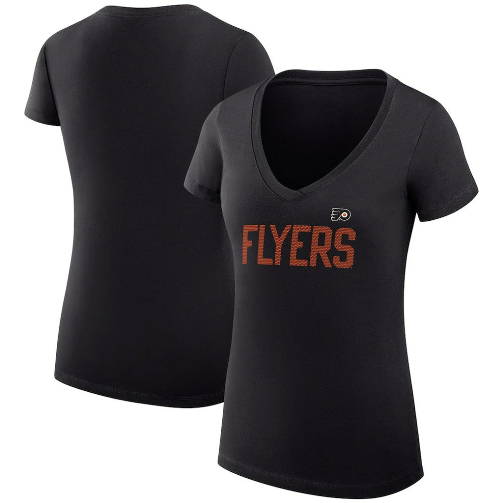 NHL Black Philadelphia Flyers G-III 4Her by Carl Banks Women's Super-Slim Fit Lightweight Dot Print Team V-Neck T-Shirt