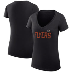 NHL Black Philadelphia Flyers G-III 4Her by Carl Banks Women's Super-Slim Fit Lightweight Dot Print Team V-Neck T-Shirt