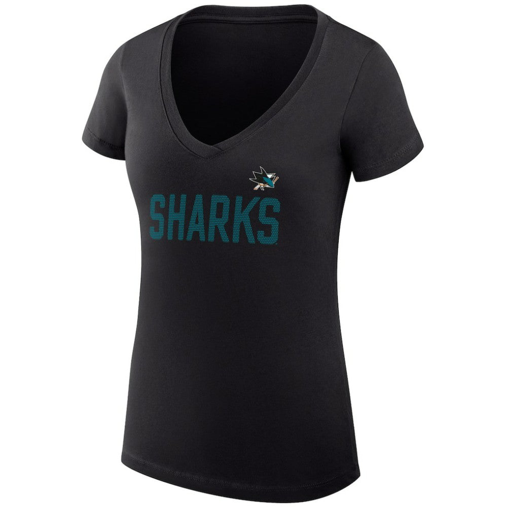 NHL Black San Jose Sharks G-III 4Her by Carl Banks Women's Super-Slim Fit Lightweight Dot Print Team V-Neck T-Shirt