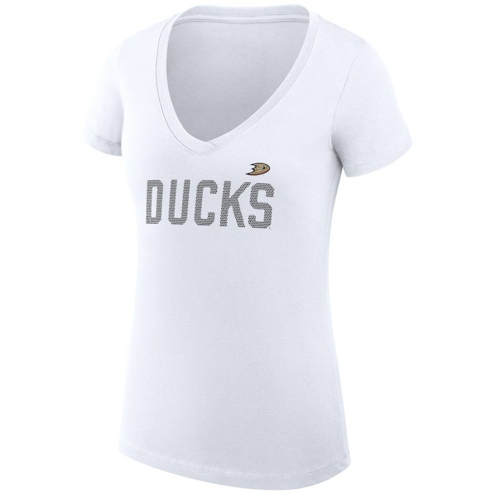 NHL White Anaheim Ducks G-III 4Her by Carl Banks Women's Super-Slim Fit Lightweight Dot Print Team V-Neck T-Shirt