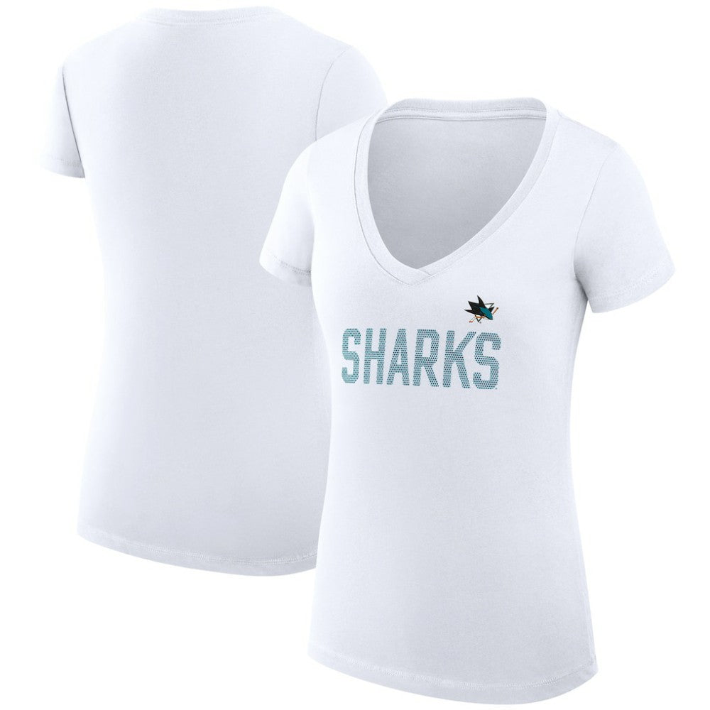 NHL White San Jose Sharks G-III 4Her by Carl Banks Women's Super-Slim Fit Lightweight Dot Print Team V-Neck T-Shirt