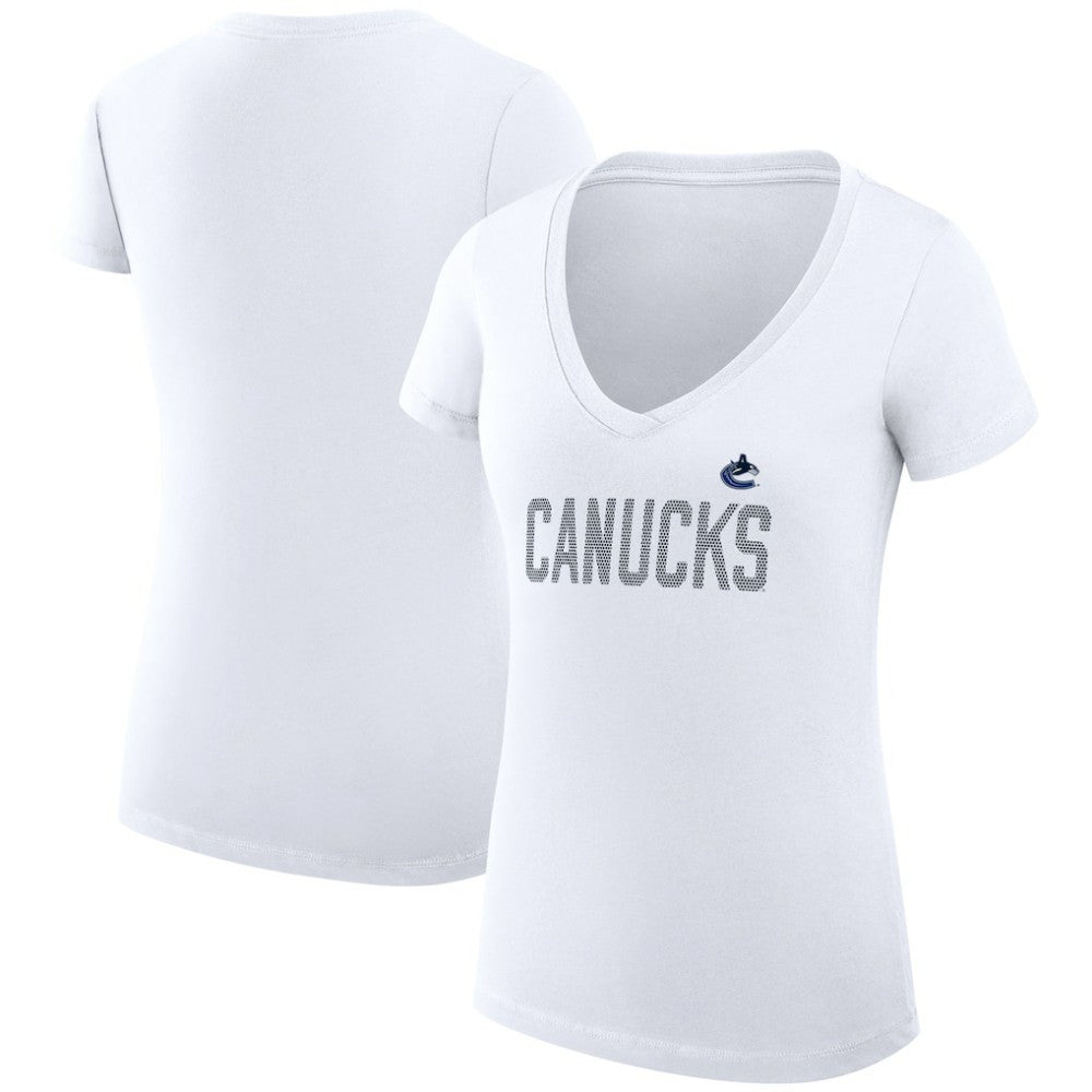 NHL White Vancouver Canucks G-III 4Her by Carl Banks Women's Super-Slim Fit Lightweight Dot Print Team V-Neck T-Shirt