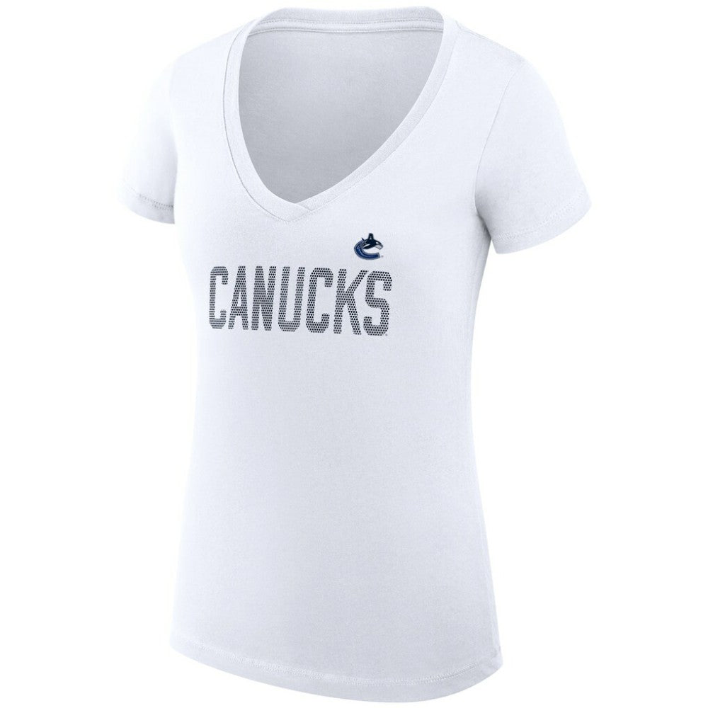 NHL White Vancouver Canucks G-III 4Her by Carl Banks Women's Super-Slim Fit Lightweight Dot Print Team V-Neck T-Shirt