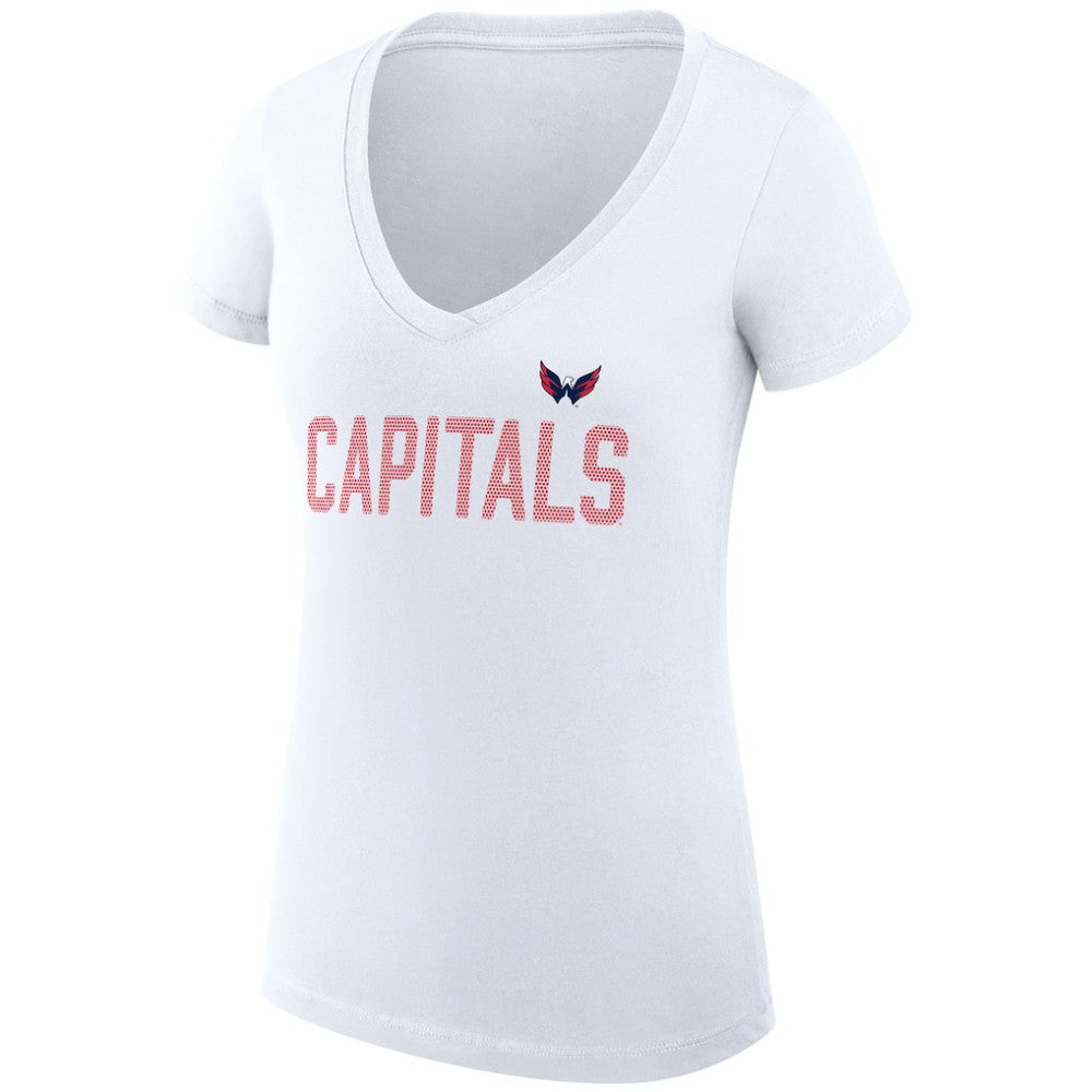 NHL White Washington Capitals G-III 4Her by Carl Banks Women's Super-Slim Fit Lightweight Dot Print Team V-Neck T-Shirt