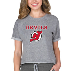 NHL Heather Gray New Jersey Devils Concepts Sport Women's Tri-Blend Mainstream Terry Short Sleeve Sweatshirt Top
