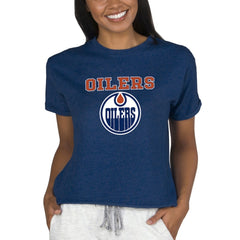 NHL Navy Edmonton Oilers Concepts Sport Women's Tri-Blend Mainstream Terry Short Sleeve Sweatshirt Top