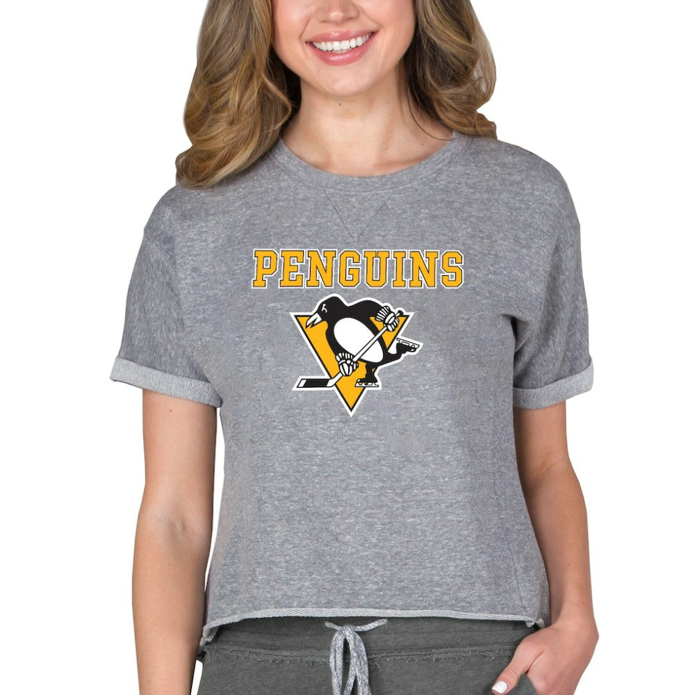 NHL Heather Gray Pittsburgh Penguins Concepts Sport Women's Tri-Blend Mainstream Terry Short Sleeve Sweatshirt Top