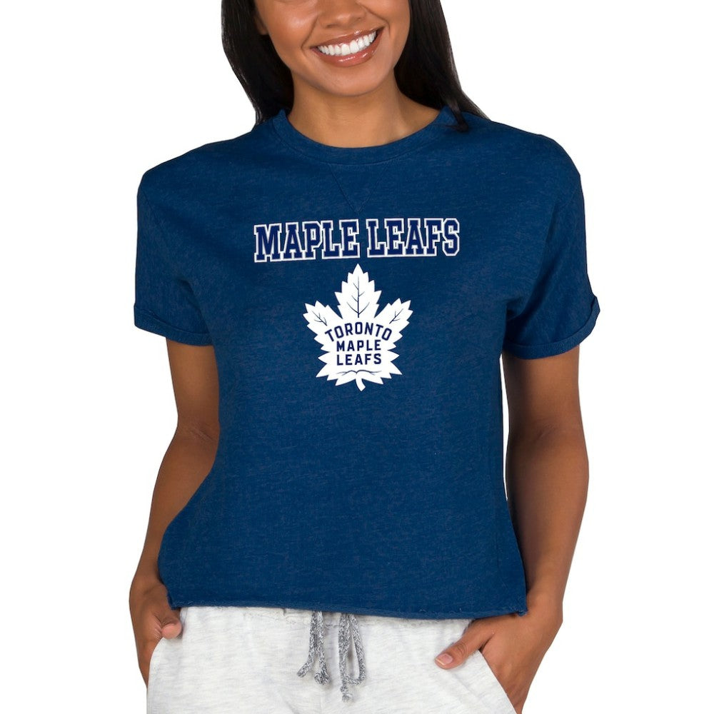 NHL Navy Toronto Maple Leafs Concepts Sport Women's Tri-Blend Mainstream Terry Short Sleeve Sweatshirt Top