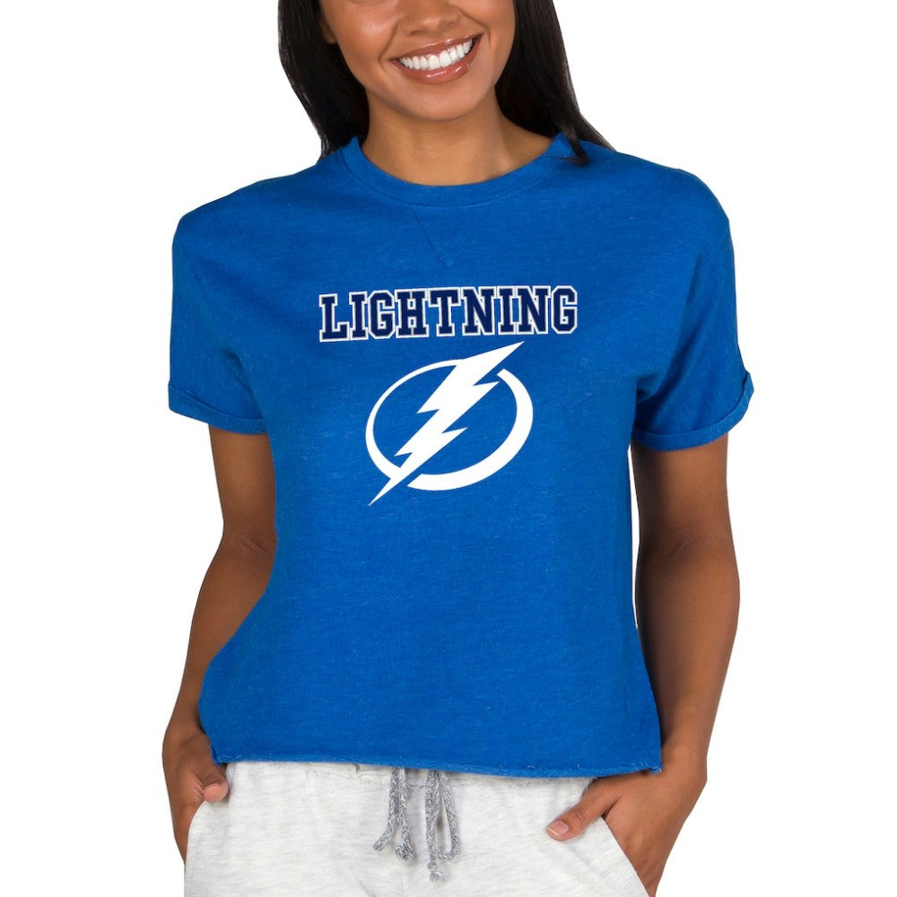NHL Royal Tampa Bay Lightning Concepts Sport Women's Tri-Blend Mainstream Terry Short Sleeve Sweatshirt Top