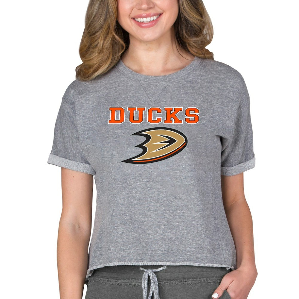 NHL Heather Gray Anaheim Ducks Concepts Sport Women's Tri-Blend Mainstream Terry Short Sleeve Sweatshirt Top