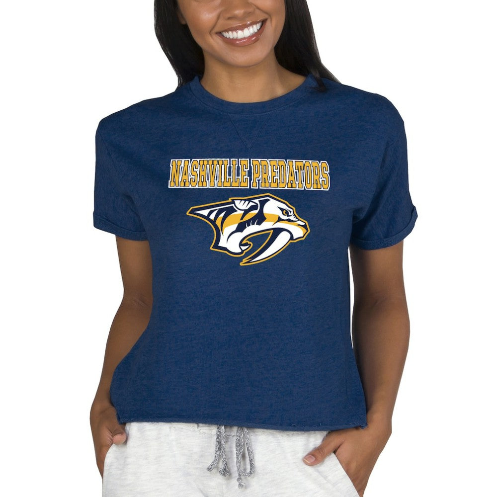 NHL Navy Nashville Predators Concepts Sport Women's Tri-Blend Mainstream Terry Short Sleeve Sweatshirt Top