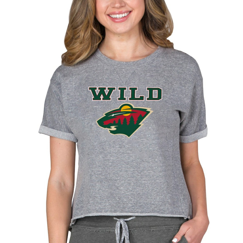 NHL Heather Gray Minnesota Wild Concepts Sport Women's Tri-Blend Mainstream Terry Short Sleeve Sweatshirt Top