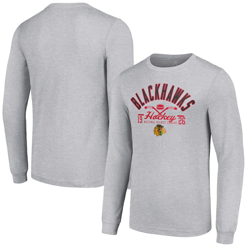 NHL Heather Gray Chicago Blackhawks Starter Puck Long Sleeve T-Shirt