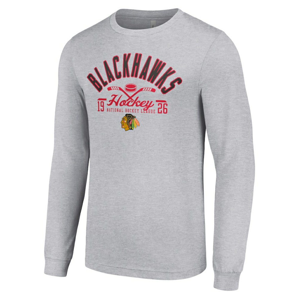 NHL Heather Gray Chicago Blackhawks Starter Puck Long Sleeve T-Shirt
