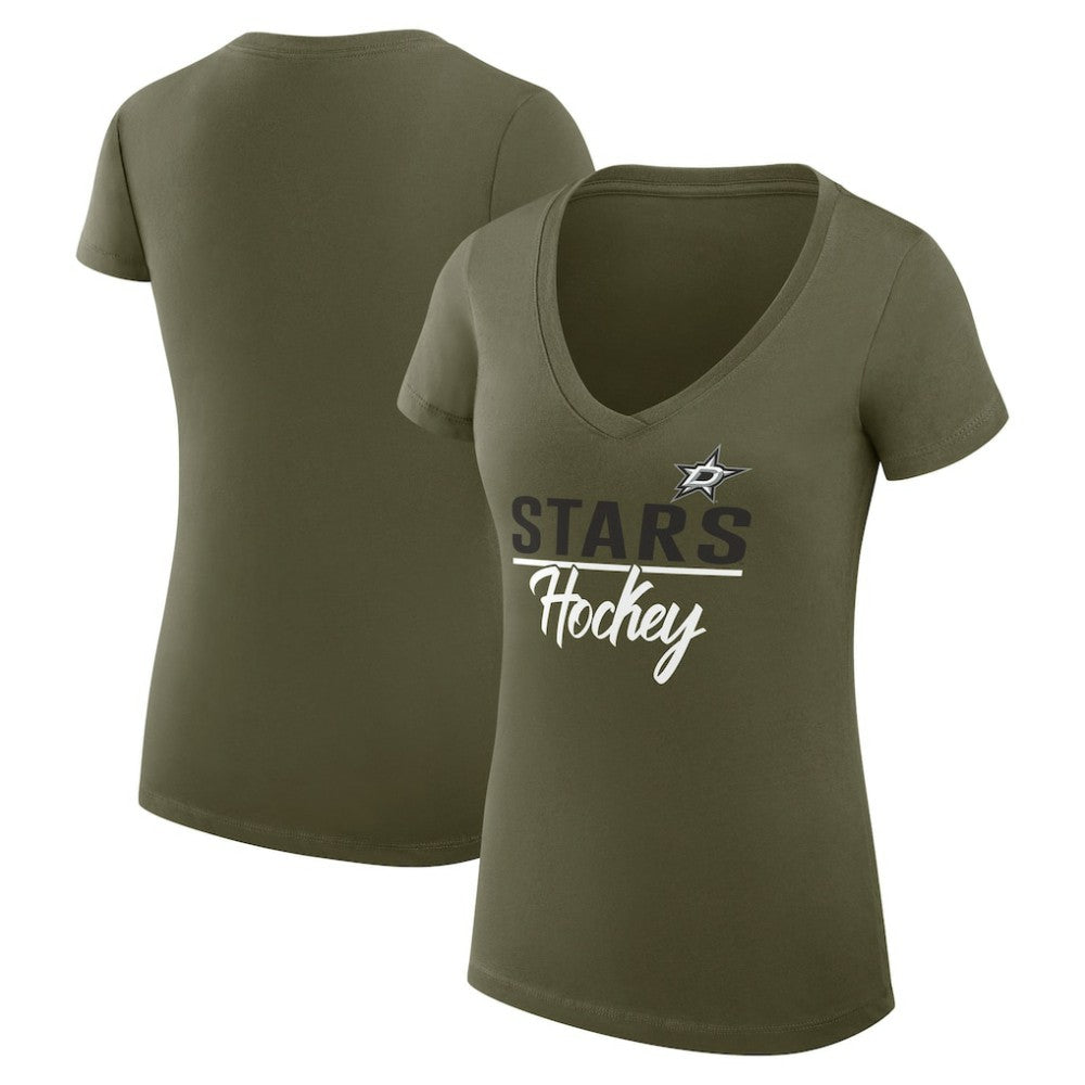 NHL Olive Dallas Stars G-III 4Her by Carl Banks Women's Super-Slim Fit Lightweight Team Sport V-Neck T-Shirt