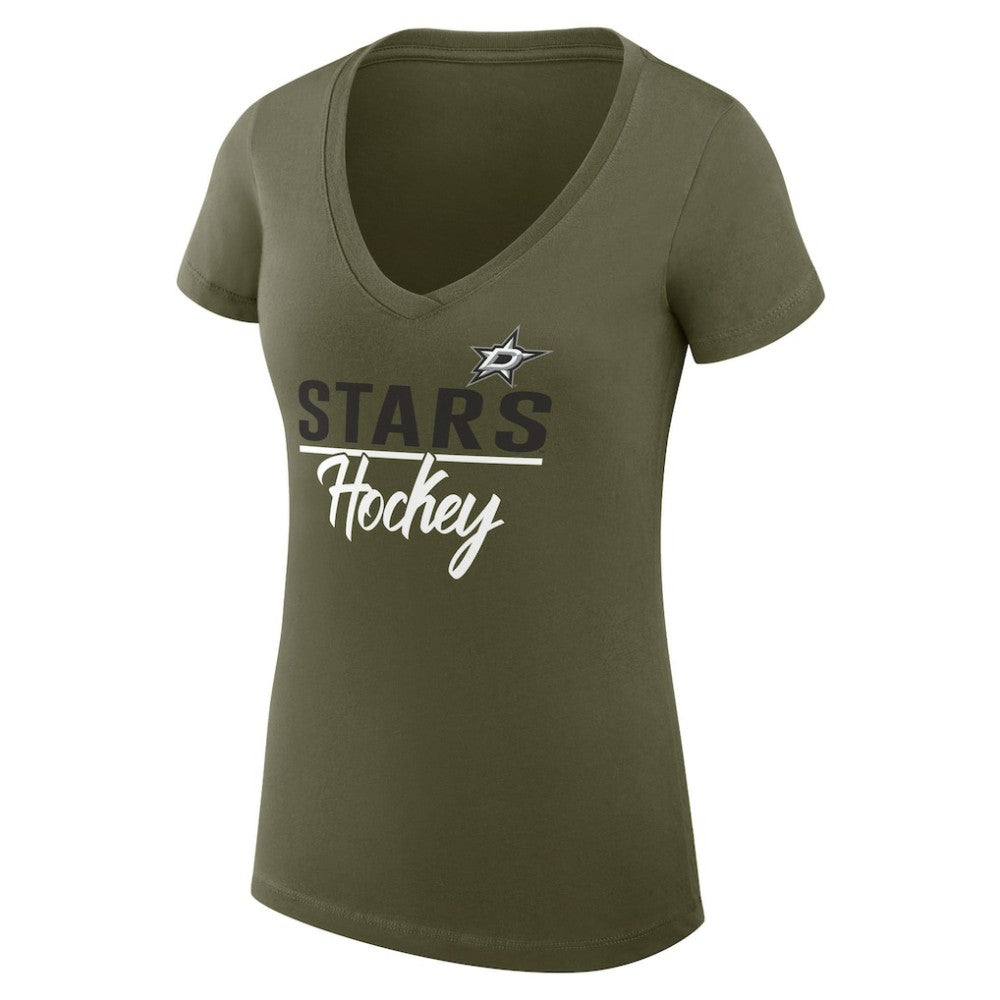 NHL Olive Dallas Stars G-III 4Her by Carl Banks Women's Super-Slim Fit Lightweight Team Sport V-Neck T-Shirt
