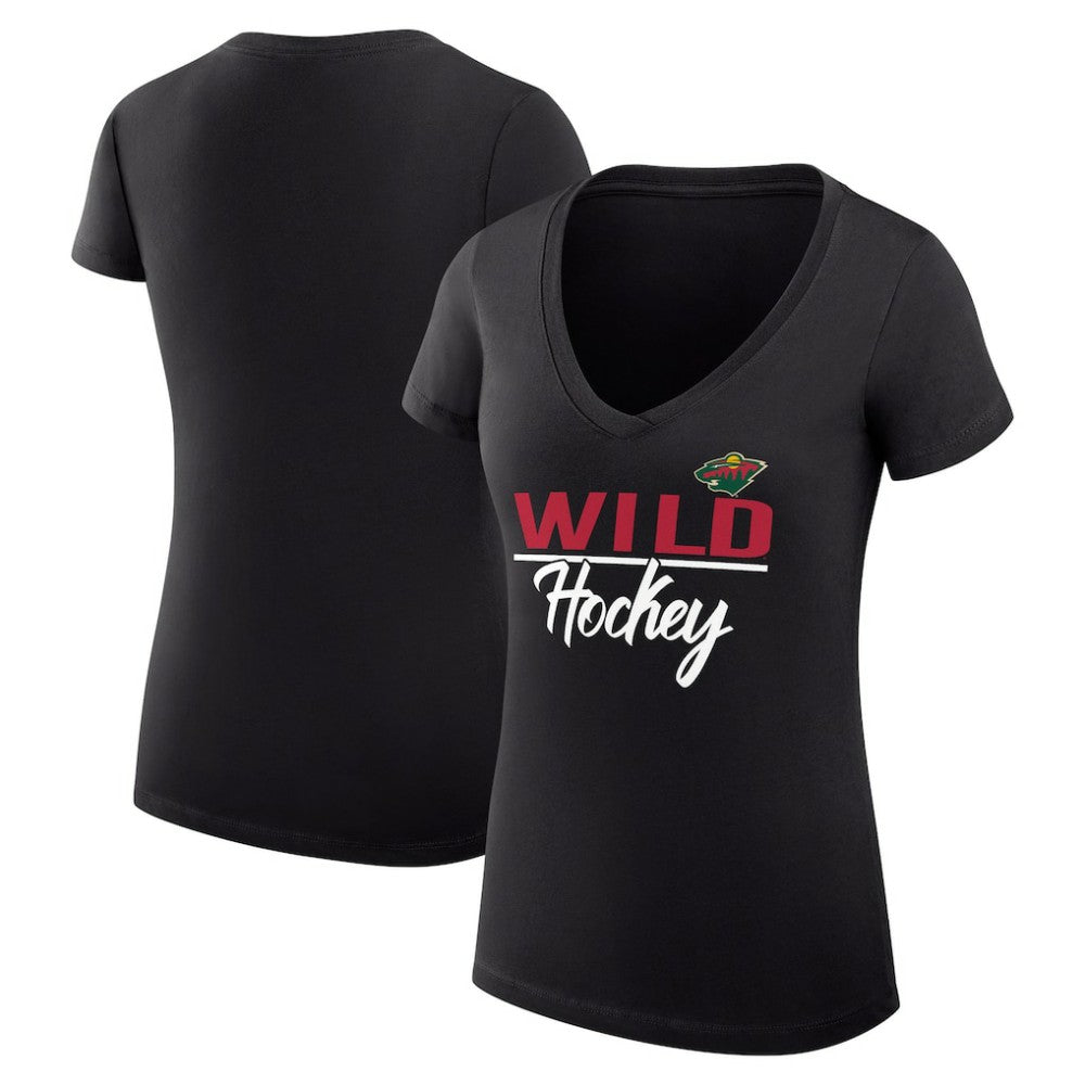 NHL Black Minnesota Wild G-III 4Her by Carl Banks Women's Super-Slim Fit Lightweight Graphic V-Neck T-Shirt