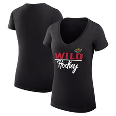 NHL Black Minnesota Wild G-III 4Her by Carl Banks Women's Super-Slim Fit Lightweight Graphic V-Neck T-Shirt
