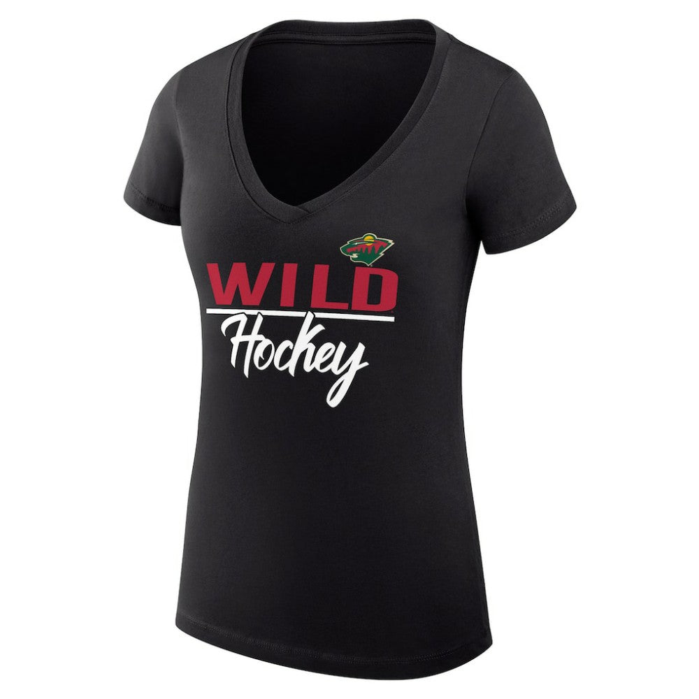 NHL Black Minnesota Wild G-III 4Her by Carl Banks Women's Super-Slim Fit Lightweight Graphic V-Neck T-Shirt