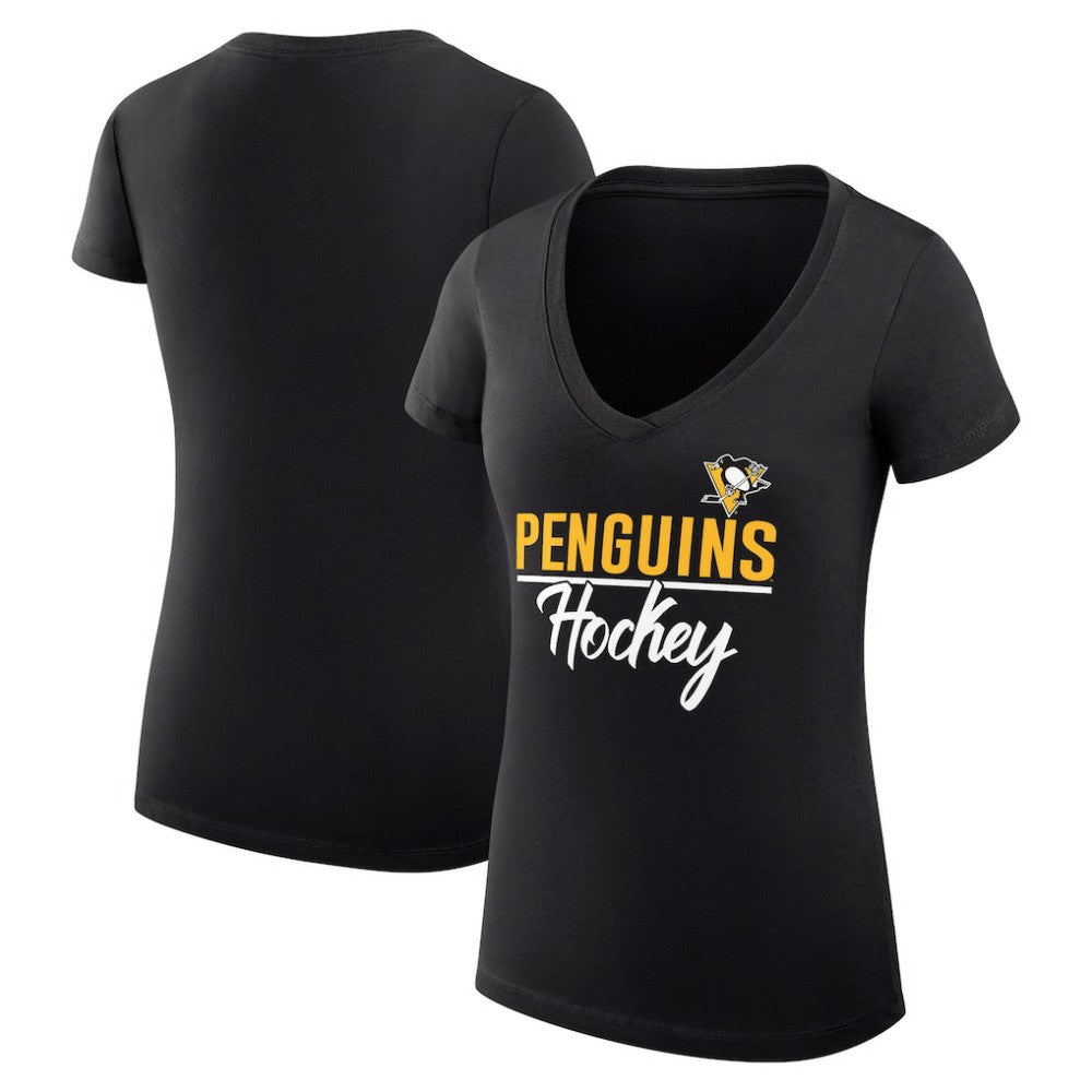 NHL Black Pittsburgh Penguins G-III 4Her by Carl Banks Women's Super-Slim Fit Lightweight Graphic V-Neck T-Shirt