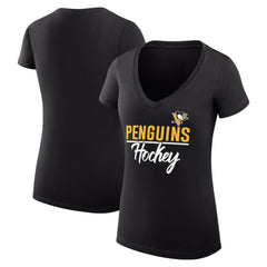 NHL Black Pittsburgh Penguins G-III 4Her by Carl Banks Women's Super-Slim Fit Lightweight Graphic V-Neck T-Shirt