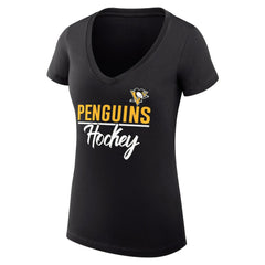 NHL Black Pittsburgh Penguins G-III 4Her by Carl Banks Women's Super-Slim Fit Lightweight Graphic V-Neck T-Shirt