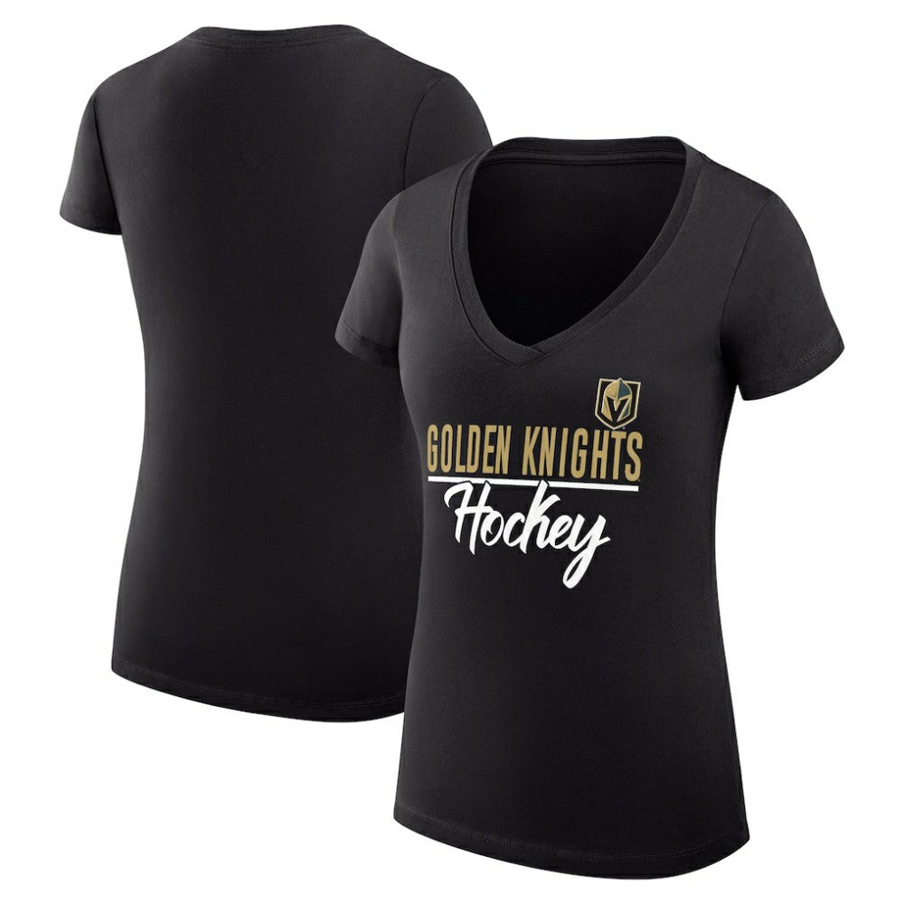 NHL Black Vegas Golden Knights G-III 4Her by Carl Banks Women's Super-Slim Fit Lightweight Graphic V-Neck T-Shirt