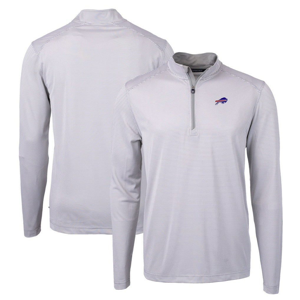 Cutter & Buck Virtue Eco Pique Micro Stripe Recycled Quarter-Zip Pullover Top - Buffalo Bills