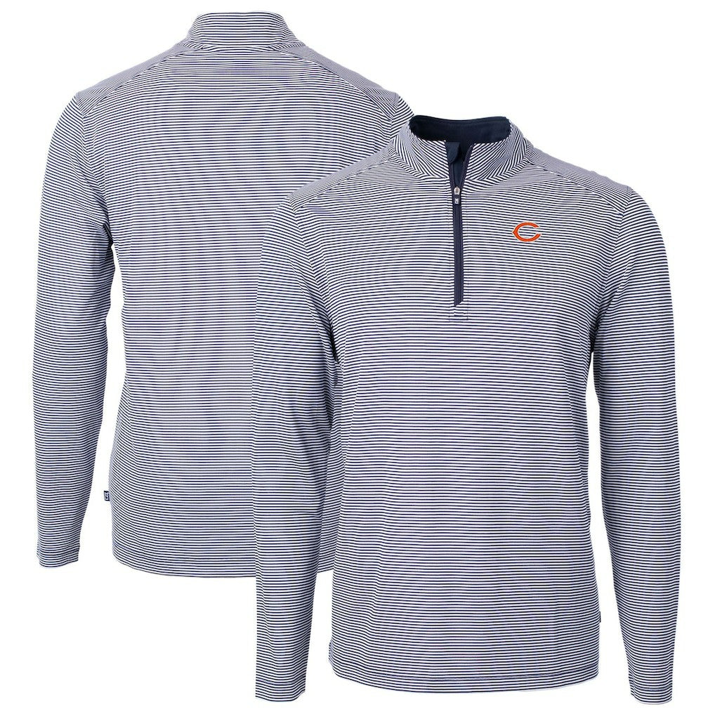 Cutter & Buck Virtue Eco Pique Micro Stripe Recycled Quarter-Zip Pullover Top - Chicago Bears