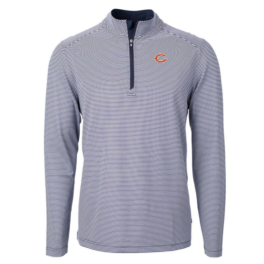 Cutter & Buck Virtue Eco Pique Micro Stripe Recycled Quarter-Zip Pullover Top - Chicago Bears