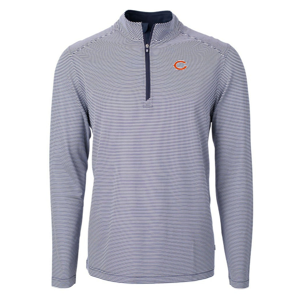 Cutter & Buck Virtue Eco Pique Micro Stripe Recycled Quarter-Zip Pullover Top - Chicago Bears