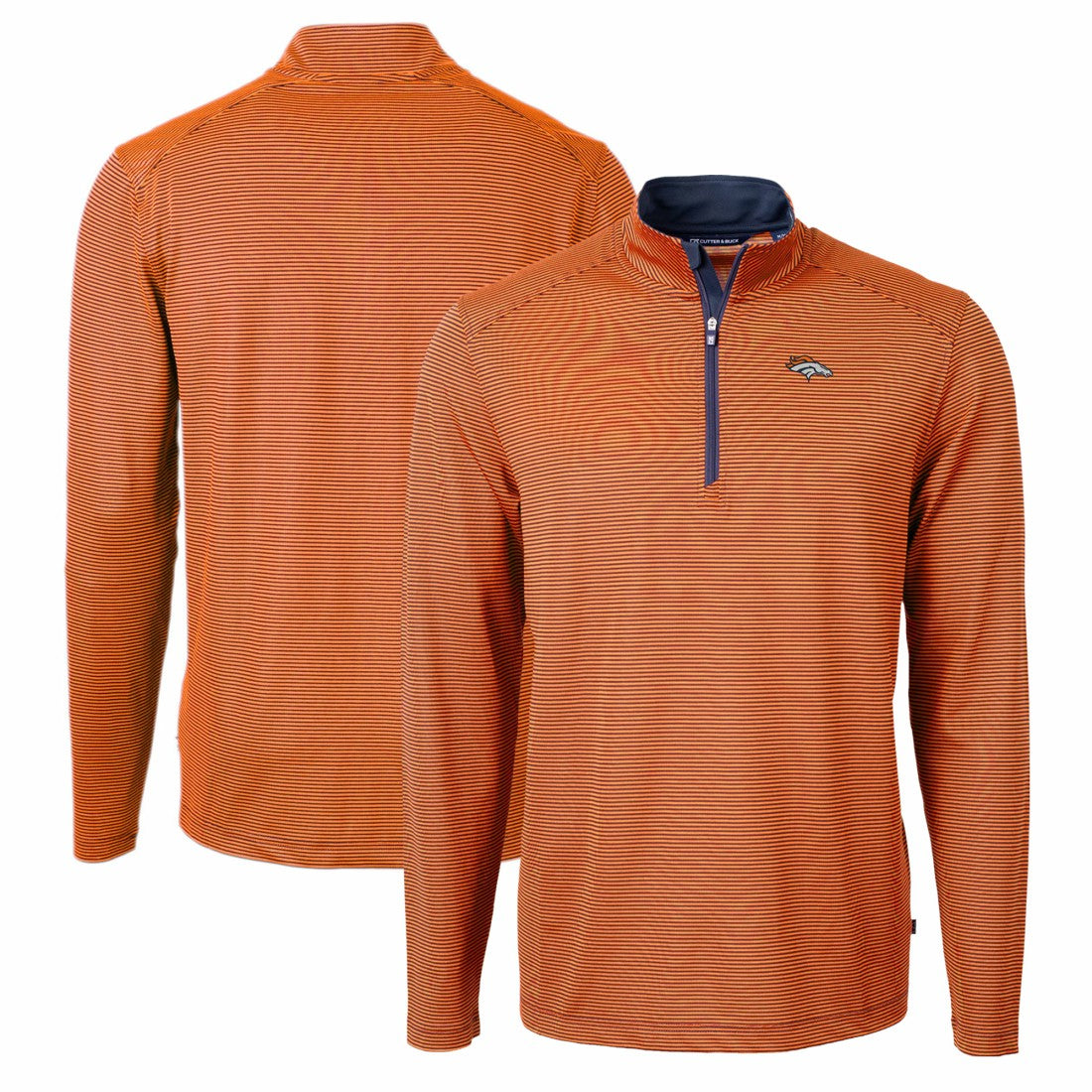 Cutter & Buck Virtue Eco Pique Micro Stripe Recycled Quarter-Zip Pullover Top - Denver Broncos