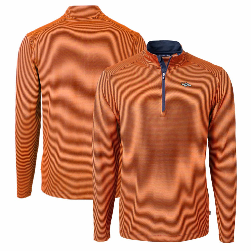 Cutter & Buck Virtue Eco Pique Micro Stripe Recycled Quarter-Zip Pullover Top - Denver Broncos