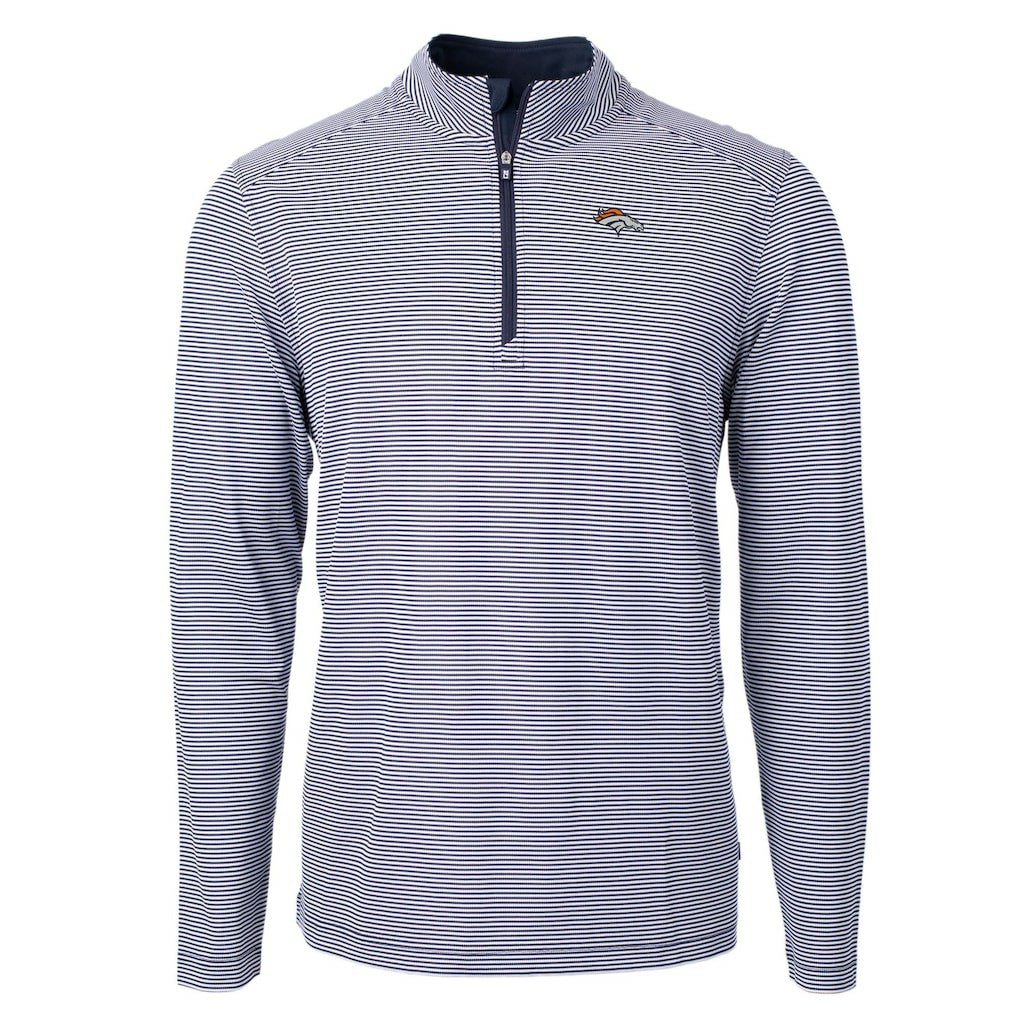 Cutter & Buck Virtue Eco Pique Micro Stripe Recycled Quarter-Zip Pullover Top - Denver Broncos