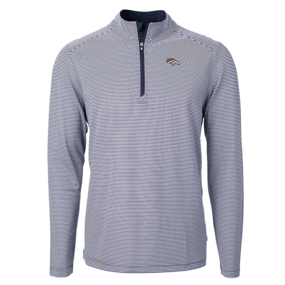 Cutter & Buck Virtue Eco Pique Micro Stripe Recycled Quarter-Zip Pullover Top - Denver Broncos