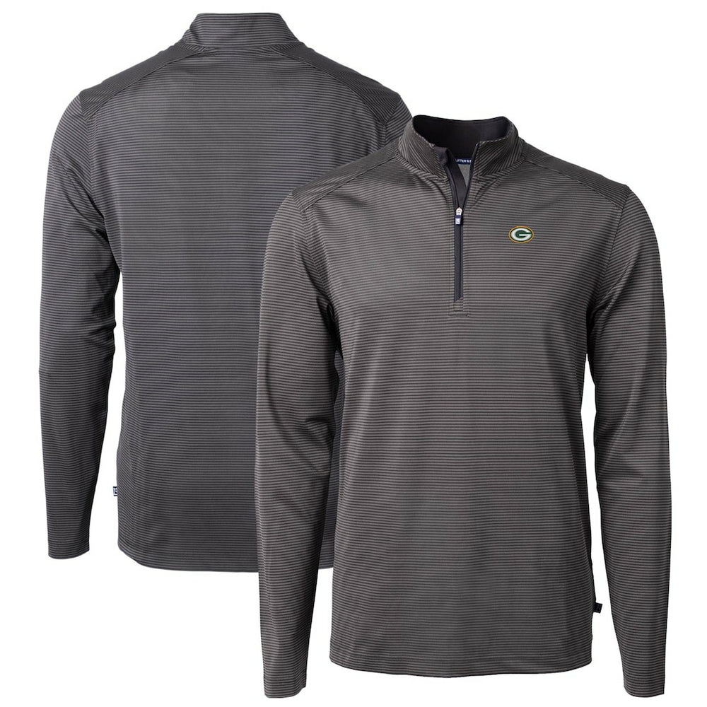 Cutter & Buck Virtue Eco Pique Micro Stripe Recycled Quarter-Zip Pullover Top - Green Bay Packers