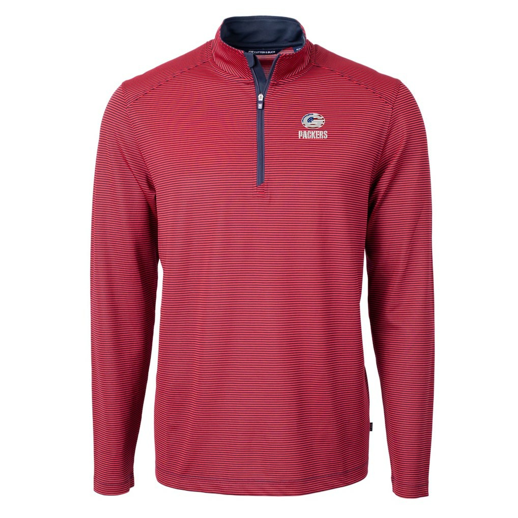 Cutter & Buck Virtue Eco Pique Micro Stripe Recycled Quarter-Zip Pullover Top - Green Bay Packers