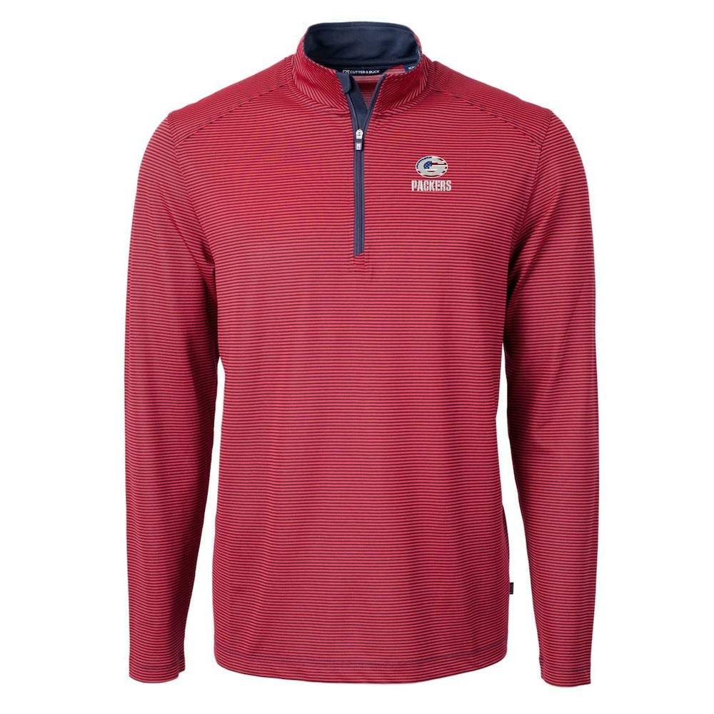 Cutter & Buck Virtue Eco Pique Micro Stripe Recycled Quarter-Zip Pullover Top - Green Bay Packers