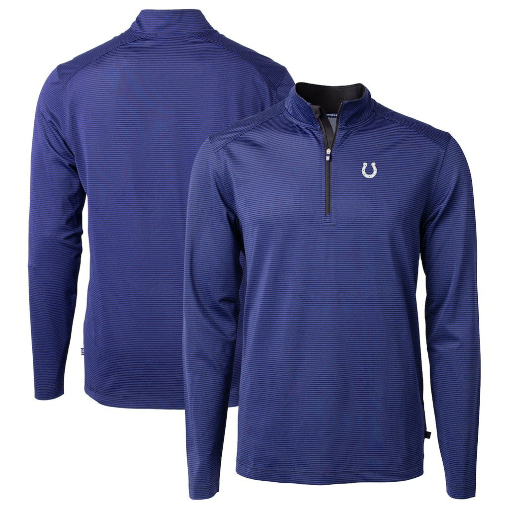 Cutter & Buck Virtue Eco Pique Micro Stripe Recycled Quarter-Zip Pullover Top - Indianapolis Colts