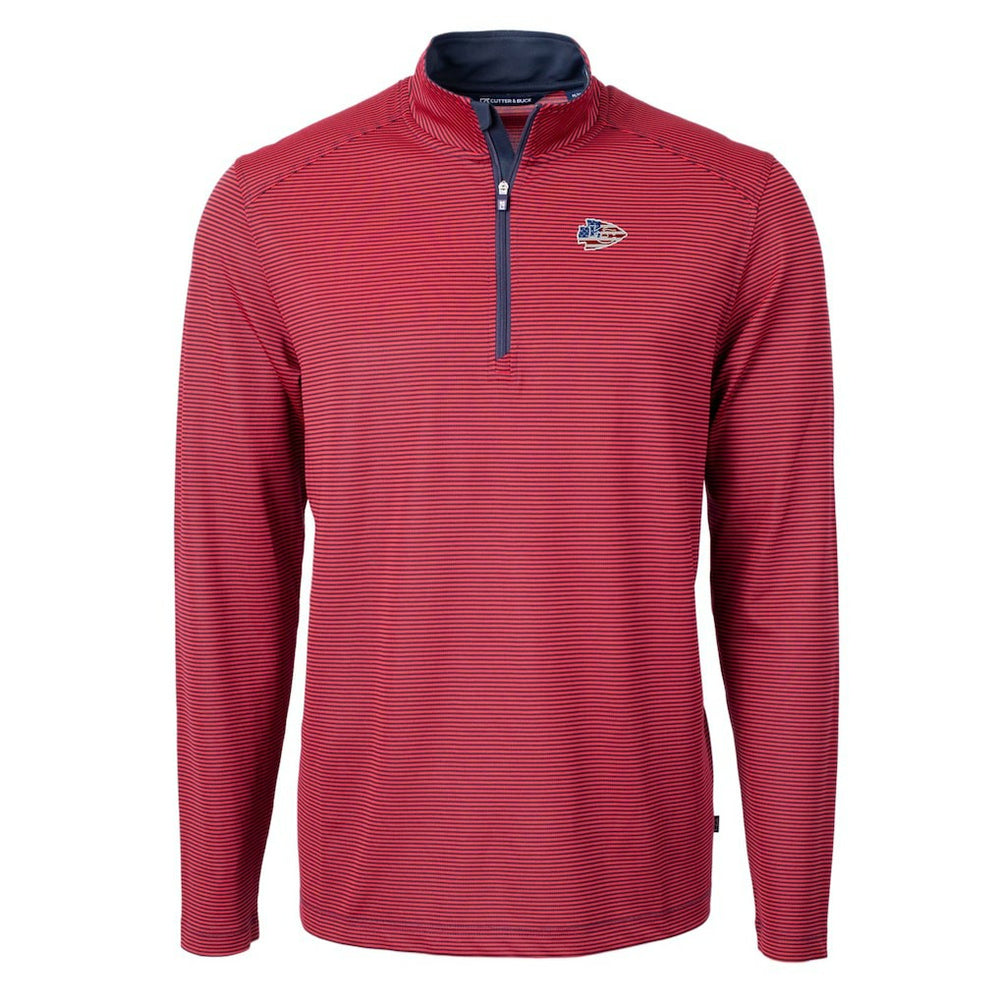 Cutter & Buck Virtue Eco Pique Micro Stripe Recycled Quarter-Zip Pullover Top - Kansas City Chiefs