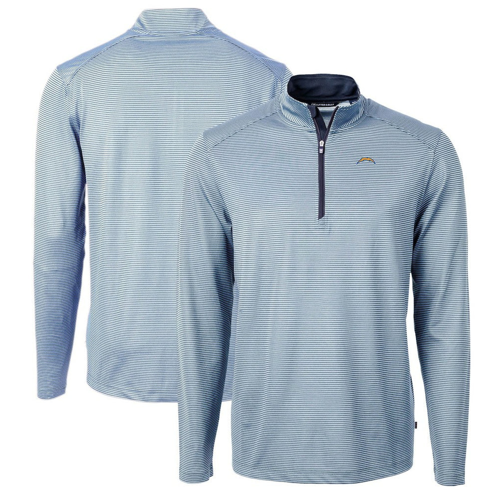 Cutter & Buck Virtue Eco Pique Micro Stripe Recycled Quarter-Zip Pullover Top - Los Angeles Chargers