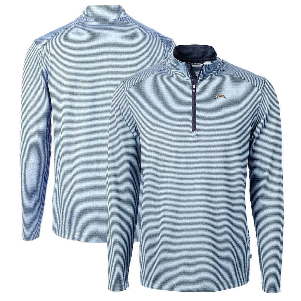 Cutter & Buck Virtue Eco Pique Micro Stripe Recycled Quarter-Zip Pullover Top - Los Angeles Chargers