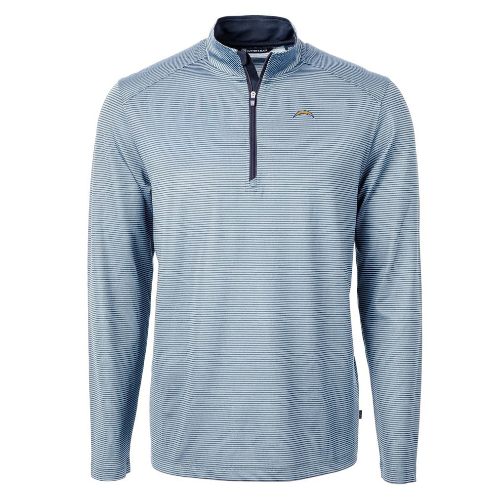 Cutter & Buck Virtue Eco Pique Micro Stripe Recycled Quarter-Zip Pullover Top - Los Angeles Chargers