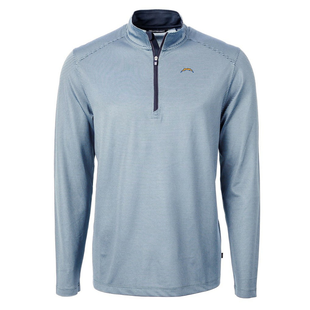 Cutter & Buck Virtue Eco Pique Micro Stripe Recycled Quarter-Zip Pullover Top - Los Angeles Chargers